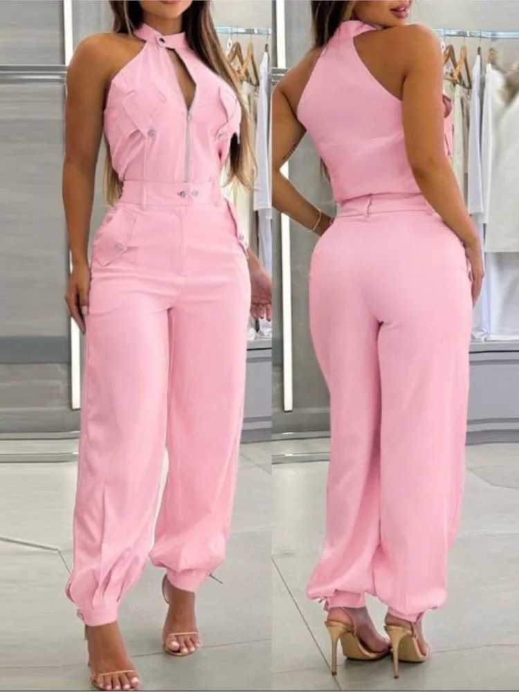 New Womens Spring And Summer Temperament Commuting Suit Sexy Strt Style Hanging Neck Top Casual Workwear Pants Two-piece Sets X250704