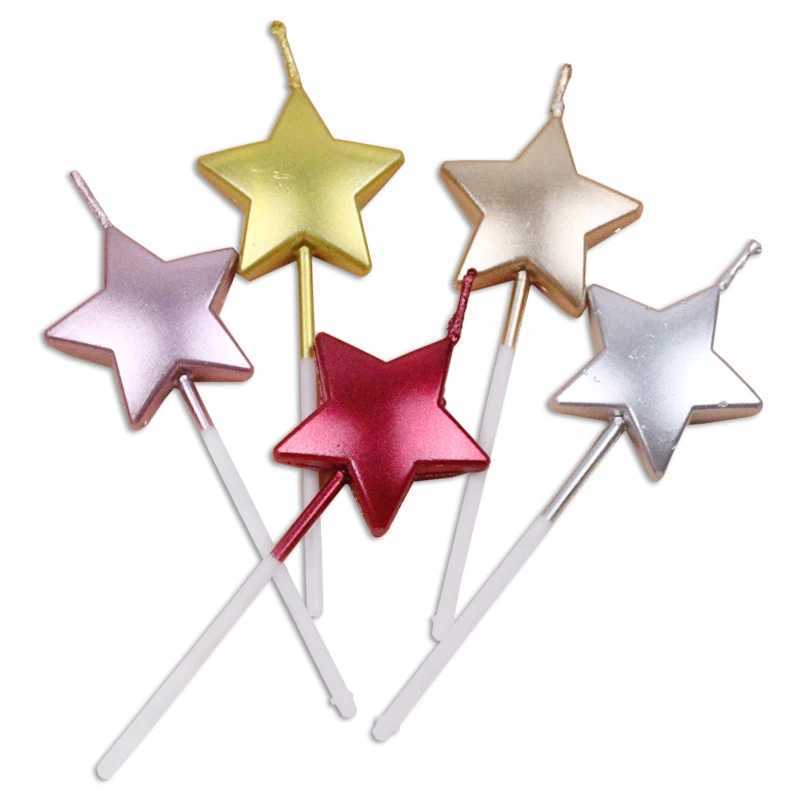 10pcs/lot Cute Solid Color Star Shaped Mini Candles for Baby Kids Adults Birthday Party Cake Topper Cupcake Decoration Supplies W250704