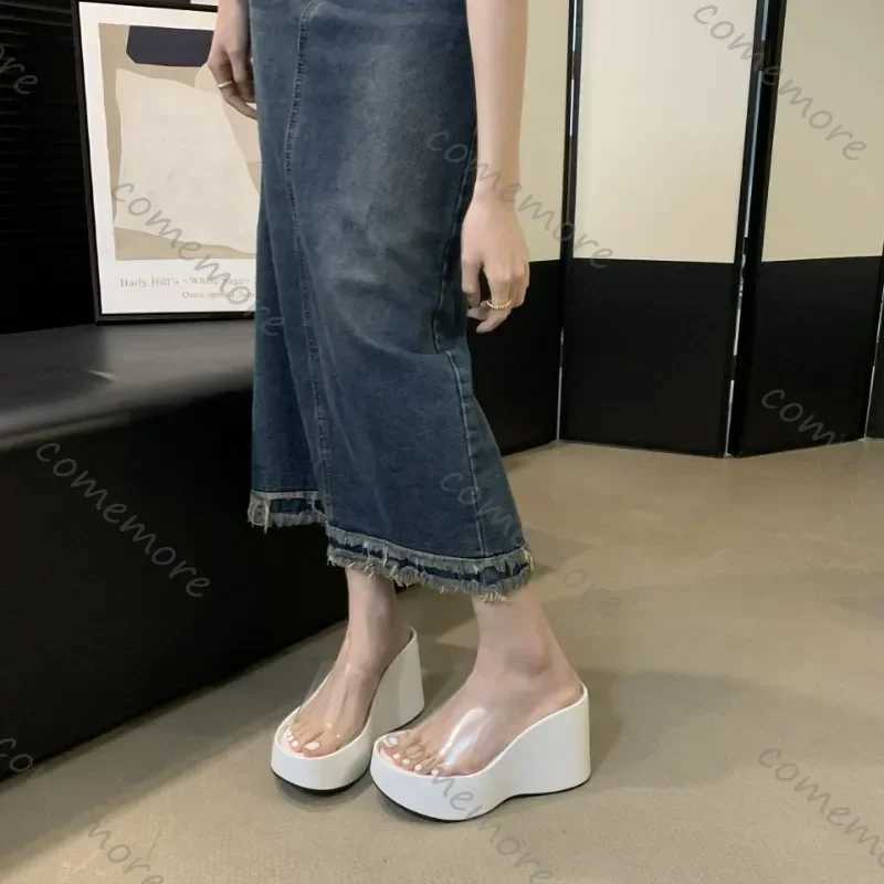 Comemore Summer Chunky Woman Slippers Fashion PVC Transparent Platform Wedges Slides Ladies Casual Outdoor Beach Sandals Shoes W250704