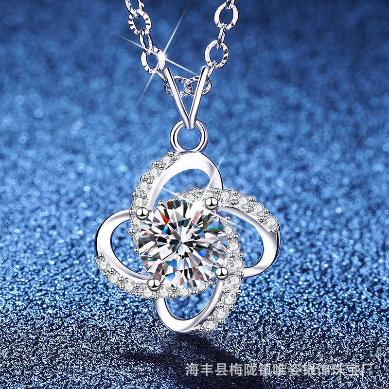 Weizi Jewelry MoiS925S925anite S925 S925ier Four-Leaf Clover FaS925hion Full Dia Micro-Inlaid Pendant Korean VerS925ion Necklace for Women 55e