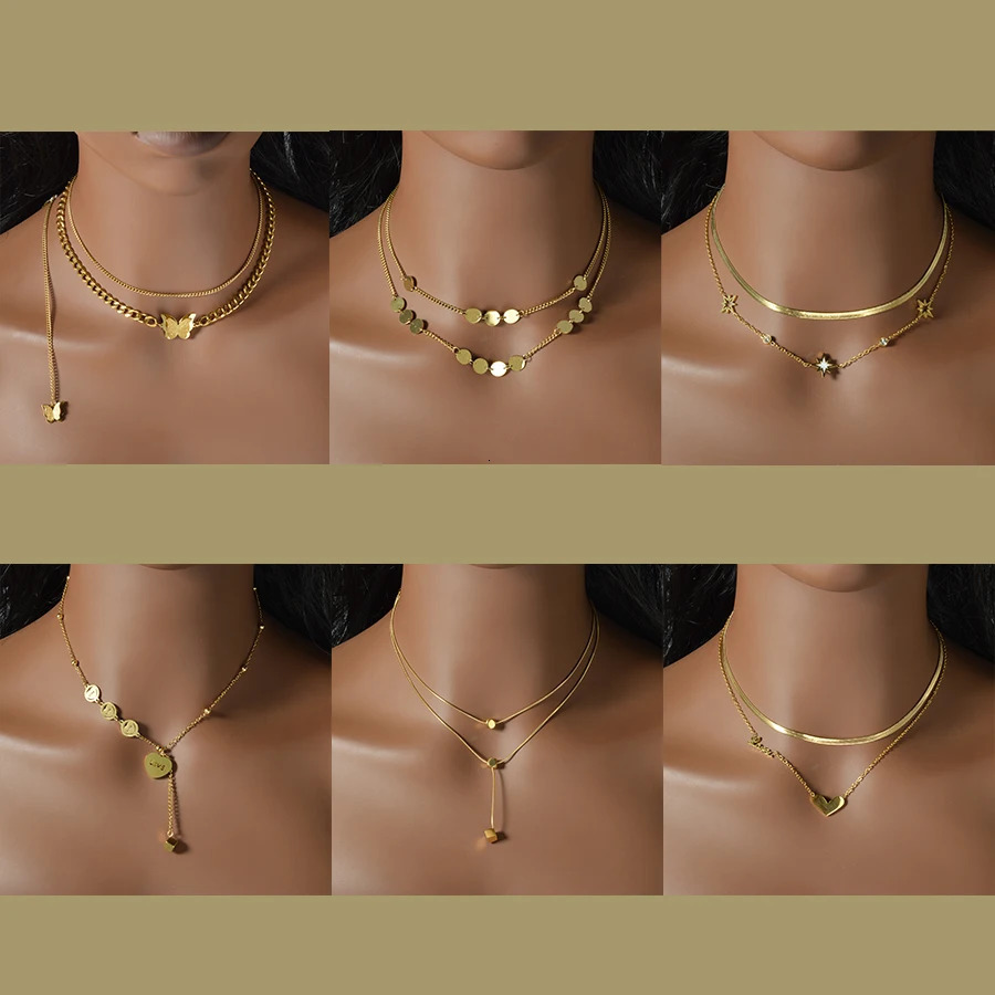Fashion Gold Plated Layered Necklace Trendy Thin Chain Pendant Dainty Stackable Jewelry Gift for Women Birthday Valentine 250701