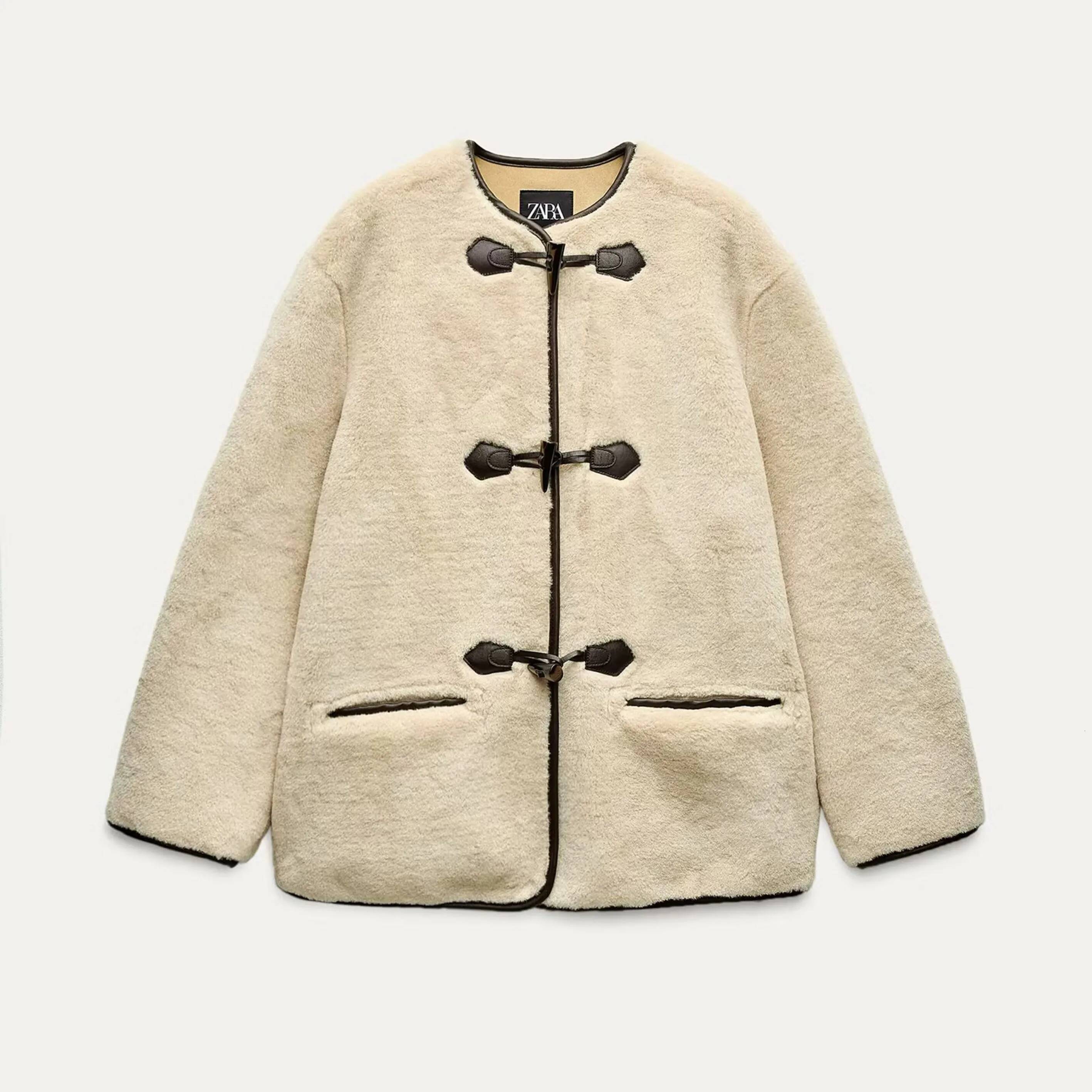 2024 Autumn New Women's Casual Fashion Slim Fit Commuting Versatile Design With Rope Knot Decoration Fur Coat