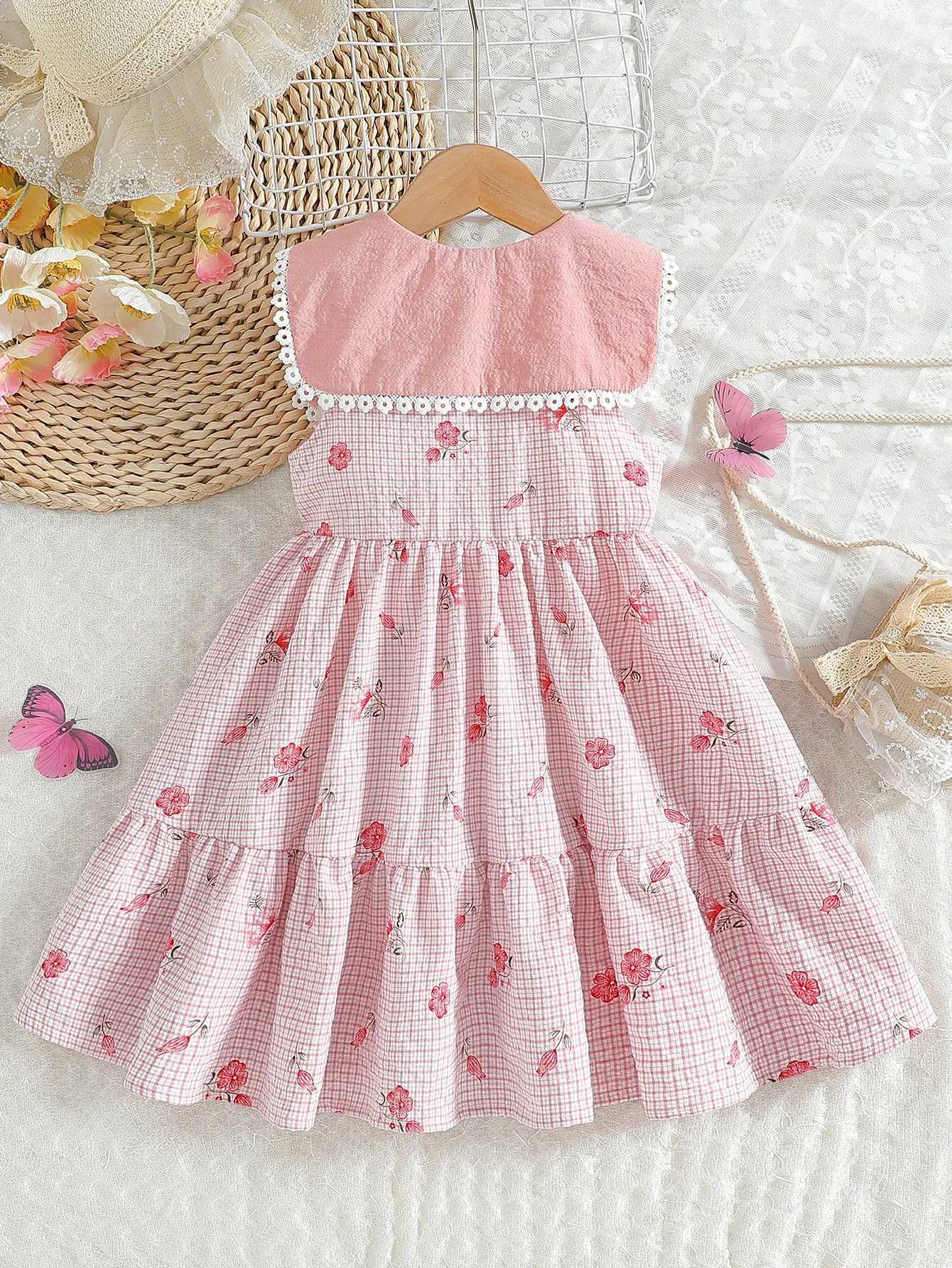 Kids Girls Summer Sleless 2025 1-6Y Print Floral Fashion Peter Pan Collar Casual Daily Dress Children Clothing R250704