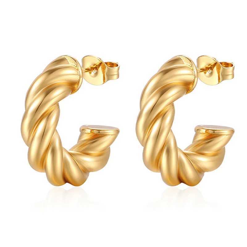 Trendy Circle Twists Hoop Earring for Women Simple Temperament Hyperbole Gold Color Ear Daily Wear Jewelry Party Gifts Y250704