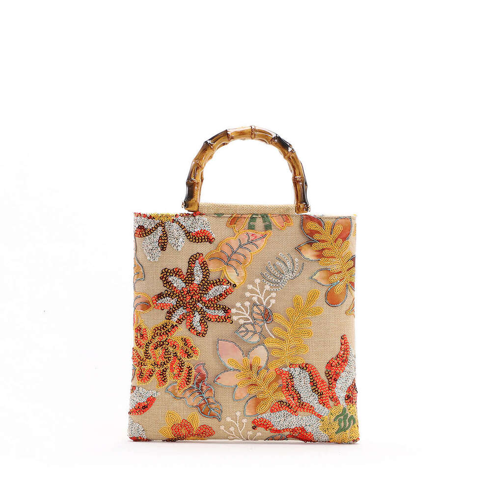 New Bamboo Knot Handbag High-End Colorful Sequin Women's Handheld Heavy Embroidery Trendy Evening Bag