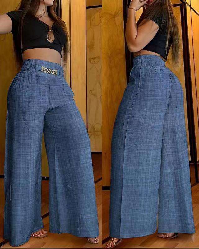 Solid Color Wide-Leg High-Waisted Loose Slimming Flared Pants European and American 2025 New Casual Versatile Fashion Clothing
