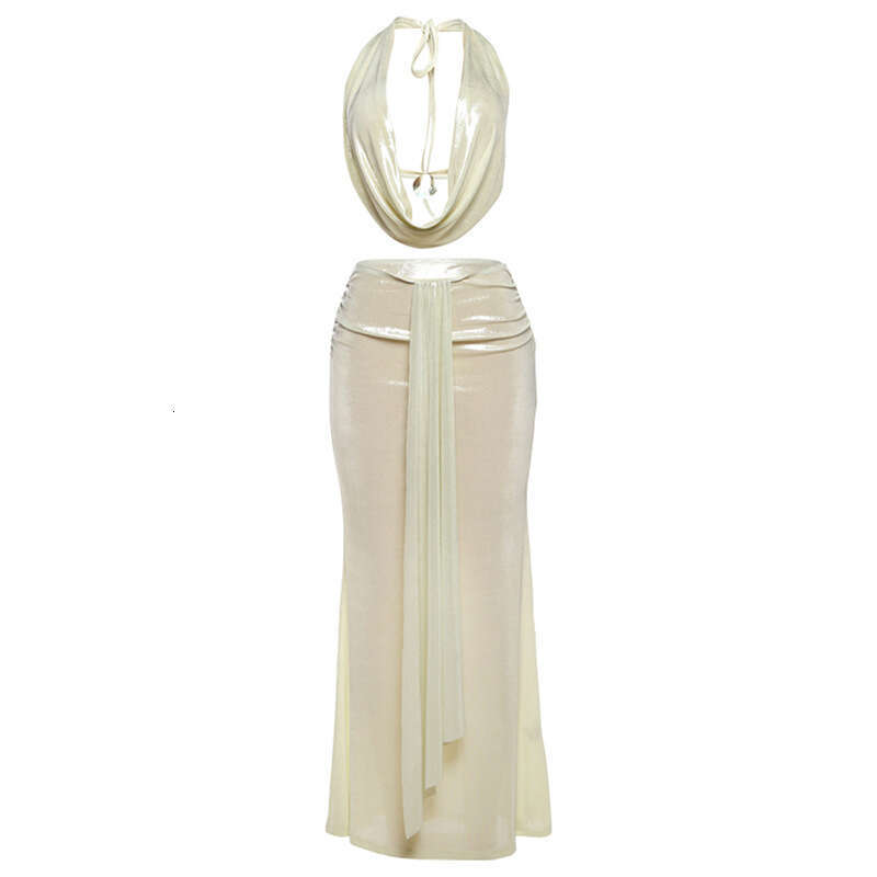 European and American Style Spring Summer Women's Sexy Backless Halter Top Slim Fit Bodycon Skirt Set 2025 New Casual Versatile Fashion Clothing