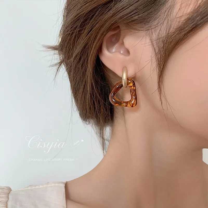 2024 Trendy Vintage Transparent Resin Acrylic Metal Earrings Korean Irregular Geometric Statement Drop Earrings Jewelry Y250704