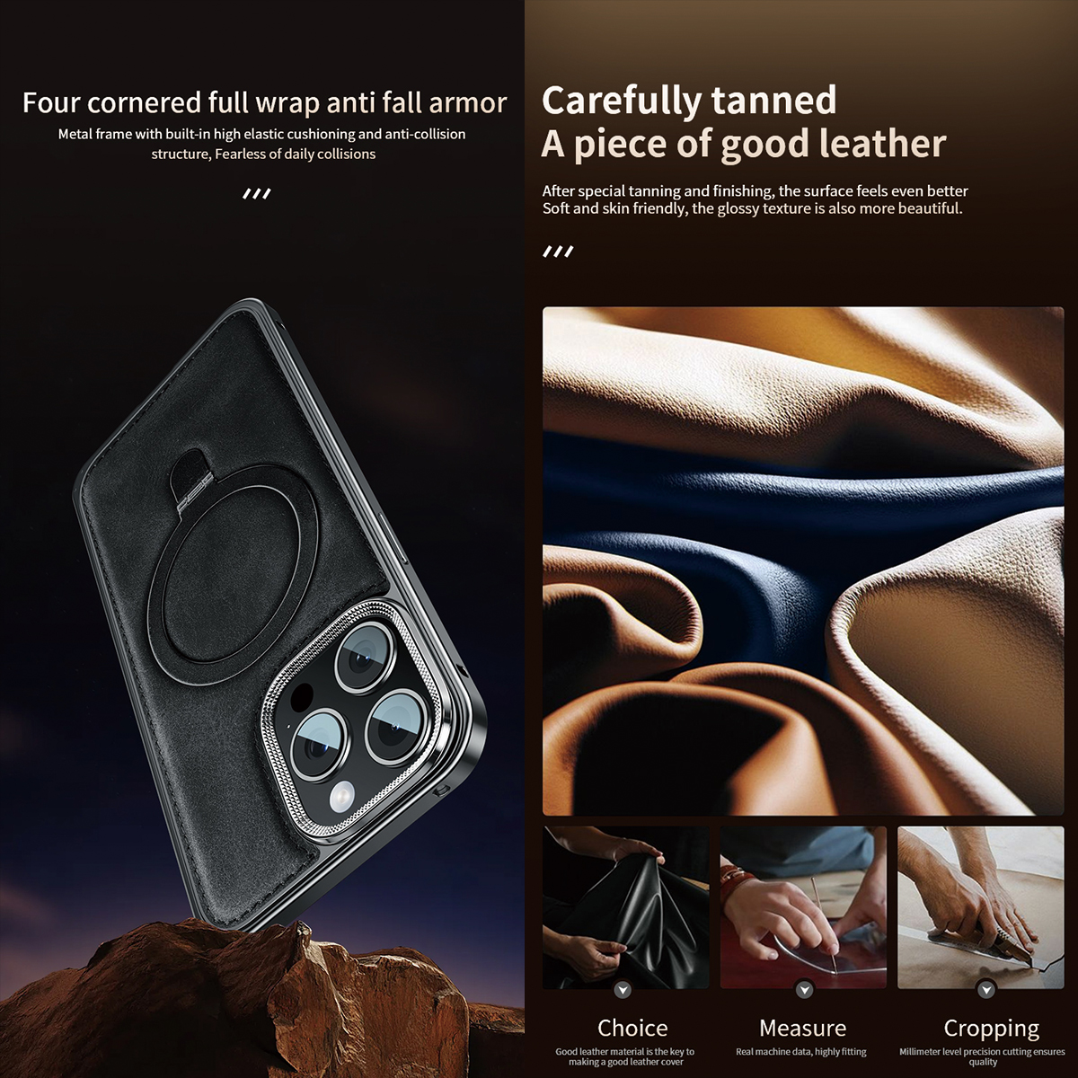 Luxury Leather Phone Case for iPhone 16, 16 Pro, 16 Pro Max Wireless Charging Slim Cell Phone Case