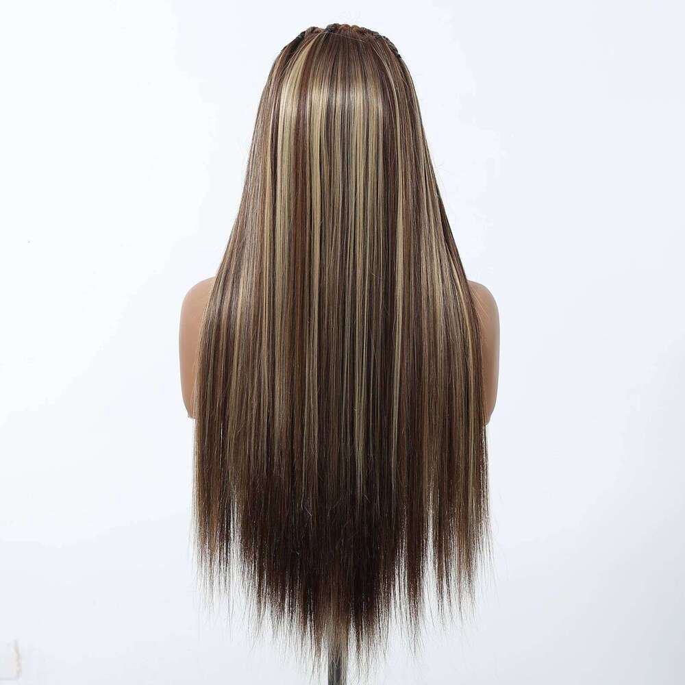 HENRY MARGU 13x6 Front Brown Highlight for Women Pre-Braided Lace Frontal Synthetic Wig Silky Straight Daily Braid Wigs