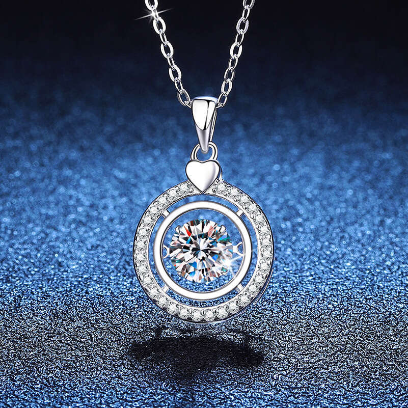 S925 Pure S925ier with Pendant, Dynamic Round Pendant Valentine'S925 Day, 1 caratS925 MoiS925S925anite Necklace for Women 6a7