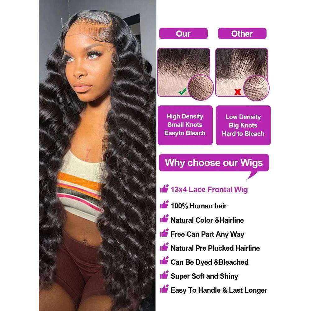 Loose Deep Human Hair 13x4 13x6 HD Front 250 Density Curly Nature Wave 360 Full Lace Frontal Wigs For Women