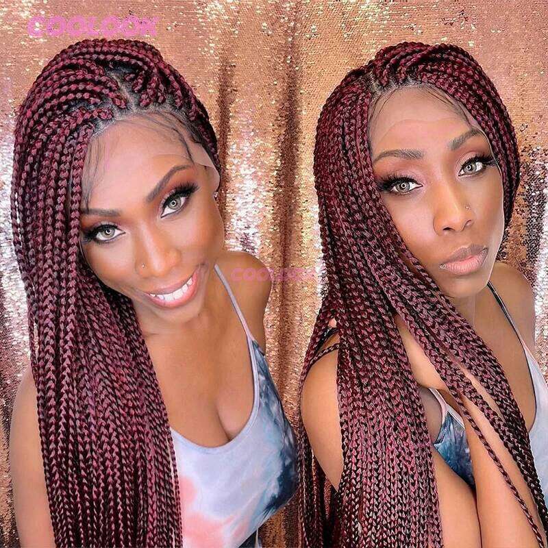 1BBury 36" Cornrow Braids Wig Synthetic Full Lace For Balck Women Knotless Box Braided Wigs