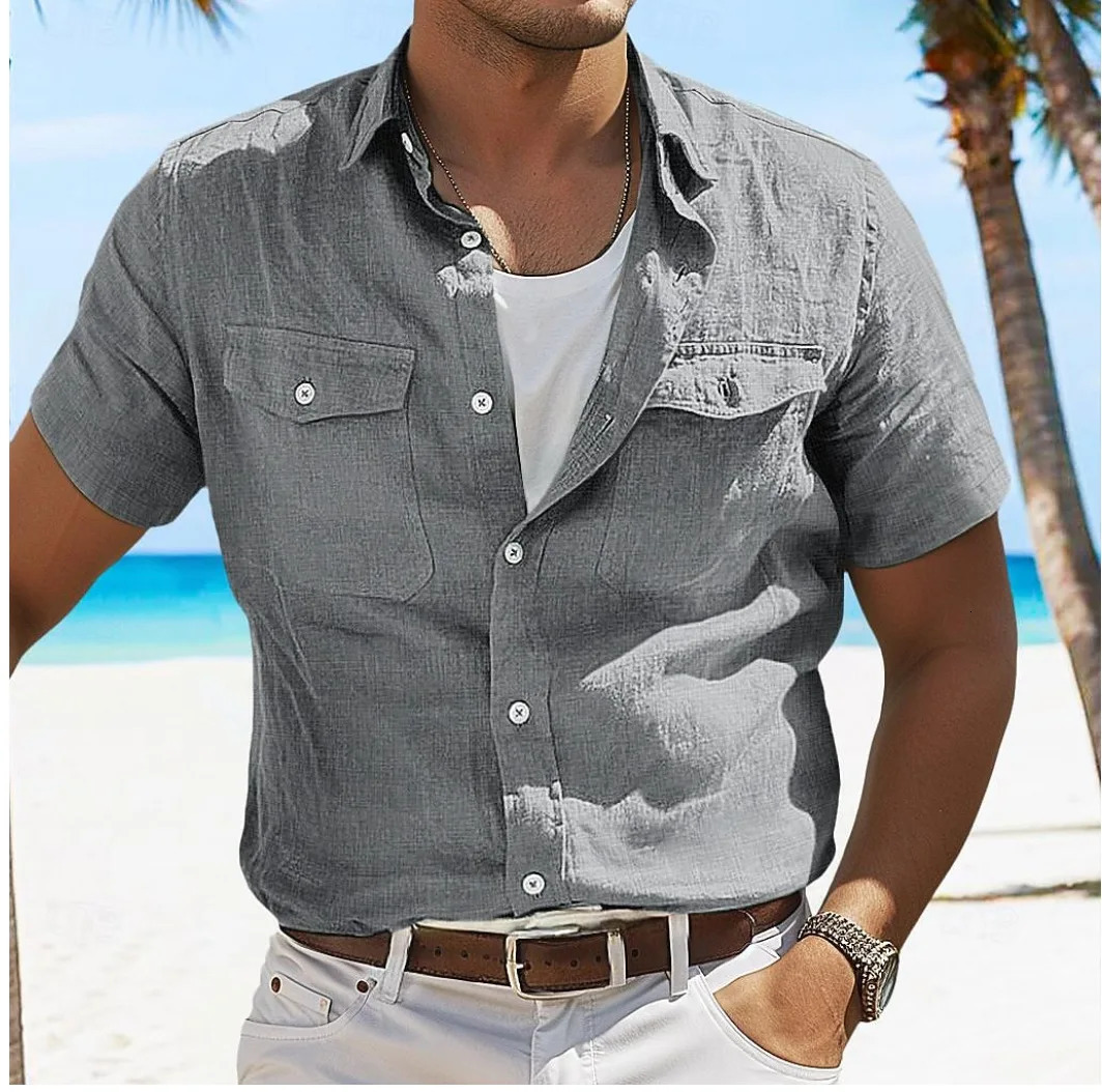 Mens Short Sleeve Cotton Shirt Men T-shirt Linen Short Sleeve Shirt Linen Shirt Mens Shirt with Short Sleeves Men T-shirt 250704