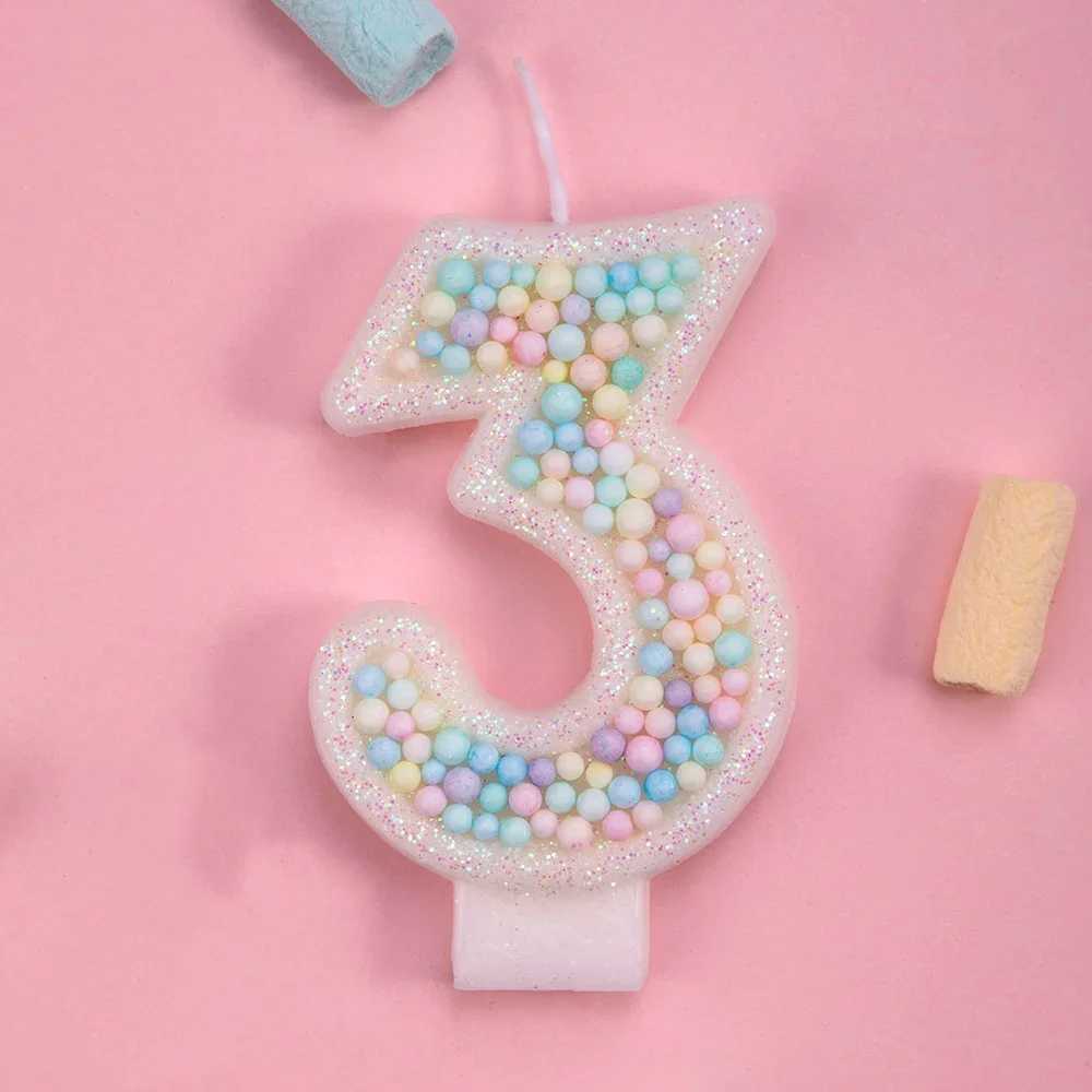 1 Year Childrens Birthday Candle Glitter Colorful White Pearl Original Candles Flameless Birthday Candles for Cakes W250704