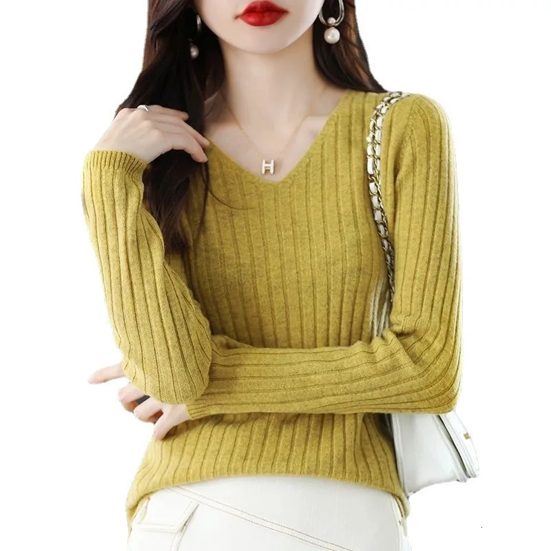 Women Sweater Long Sleeve Top Knitted Pullover V-Neck Fashion Sweater Woman Winter Basic Female Clothing Soild OL Sweaters 250704