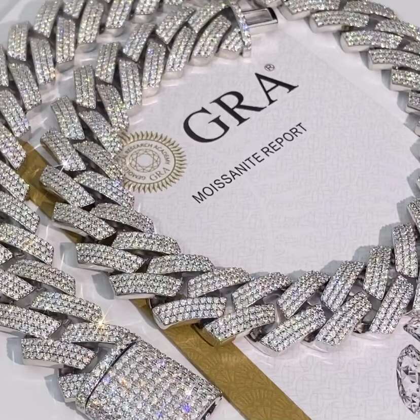 Cuban Link Chain Vvs Moissanite Diamond Zircon Custom 925 Sterling Silver Miami Iced Out Hip Hop Men Cuban Necklace Link Chain
