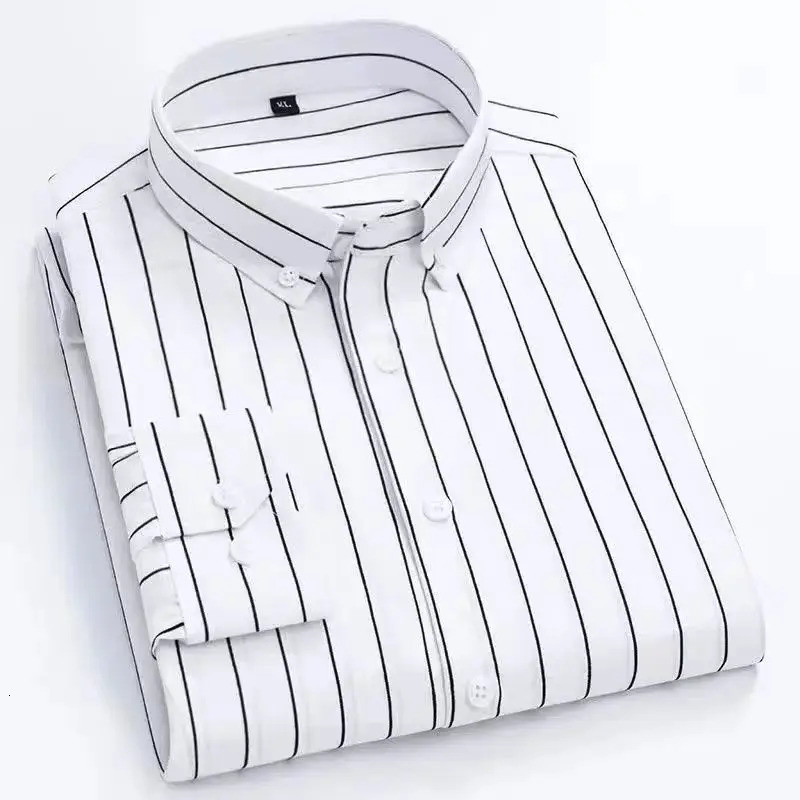 Mens Striped Dress Shirt with Long Sleeve for Business and Casual Wear Plaid Formal Outfit 250715