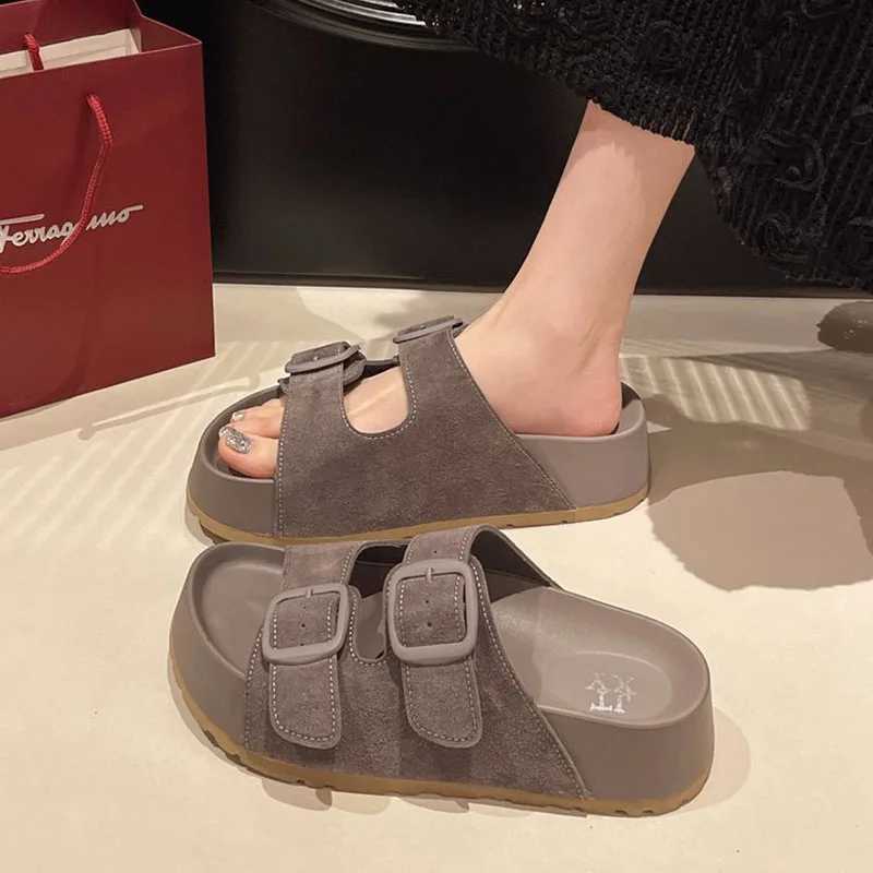 Bebealy Women Slippers Summer New Casual With A Buckle Womens Shoes Retro Trend Slippers Beach Slippers Round-headed Flip-Flops W250704