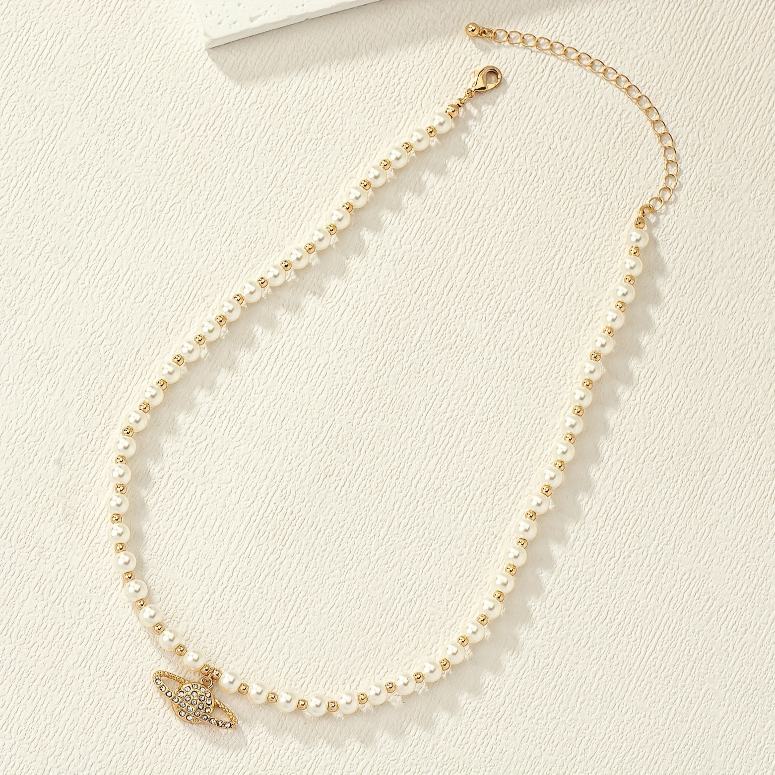 1 High-End Fashion Simple Pearl Planet Necklace With Dia Inlay Design