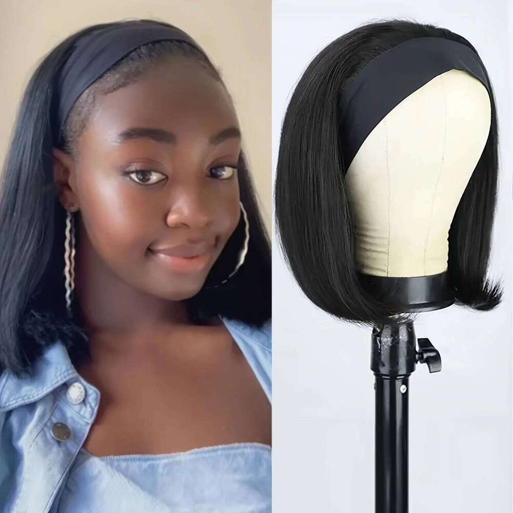 Short Bob Straight 100% Human Hair Wigs Women hine Made Headband for Daily Use High Quality Wig