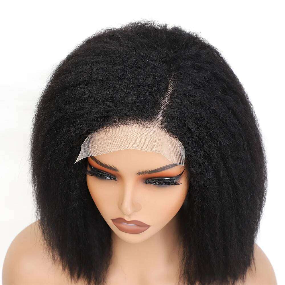 Transparent Kinky Straight Front Pre Plucked Yaki 5X5 Short Human Hair Wigs For Woman Natural Lace Closure Bob Wig