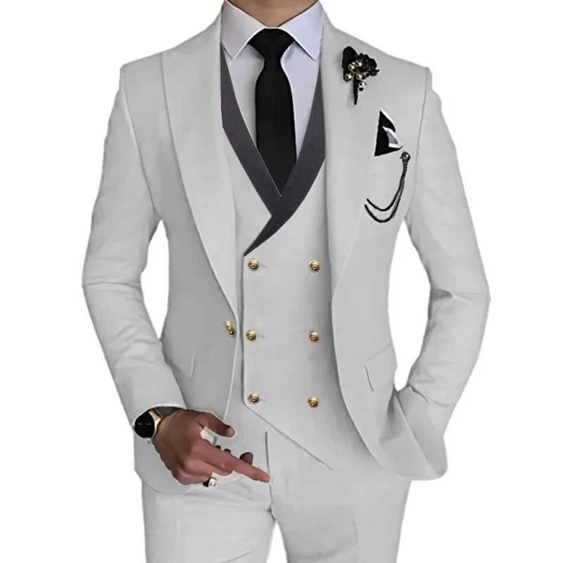 Elegant Mens Suits 3 Pcs Boutique Business Solid Color Slim Wedding Suit / Male Stretch Fabric Blazers (Jacket+ Pants +Vest) X250704