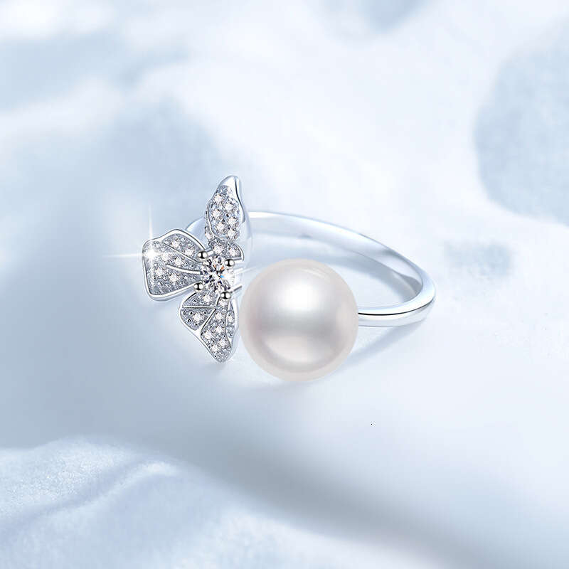 S925 Pure S925ier MoiS925S925anite for Women, Clover Natural FreS925hwater Pearl AdjuS925table Ring 913