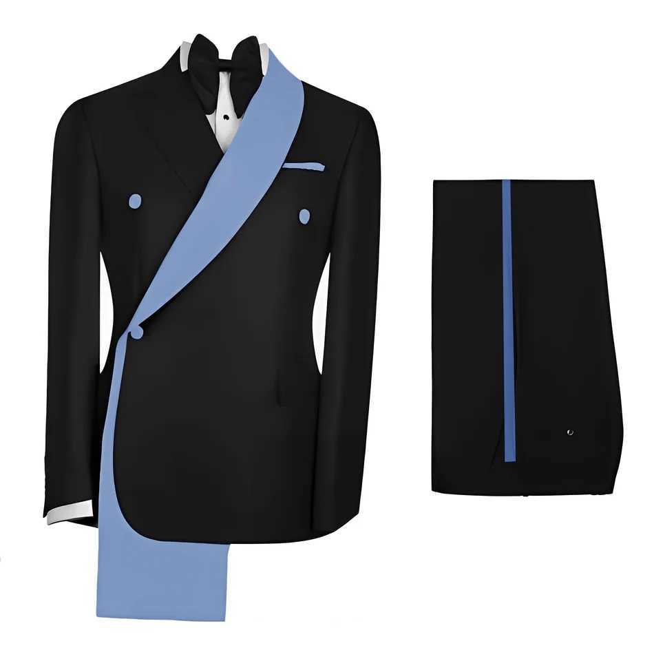 Fashionable Mens Suit 2 Piece Set Black Jacket With Gold Collar Wedding Groom Tuxedo Classic Mens Tailored Blazer Pants X250704