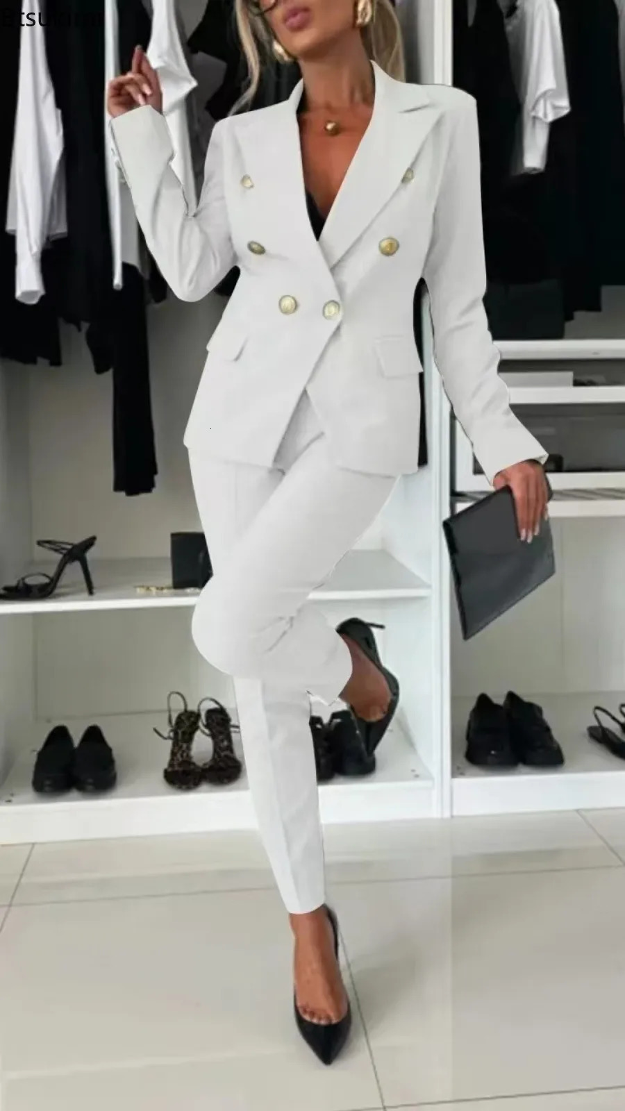 Womens Lapel Button Coat Jacket Pencil Pants Suit Sets Elegant Business Office 2PCS Set Female Slim Blazer Outfits Sets 250703
