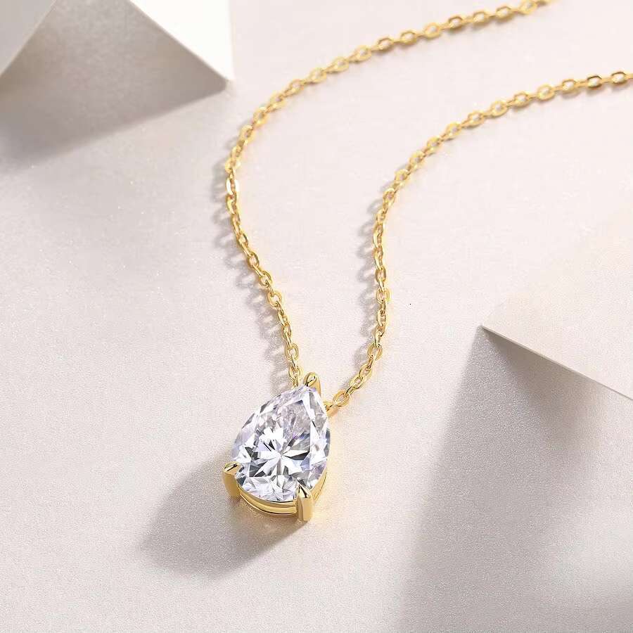 18K Gold Plated Elegant Pear Shaped Moissanite Pendant Necklace 925 Sterling Silver for Special Occasions