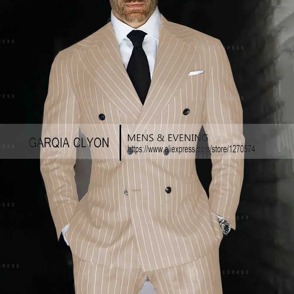 Black Stripe Mens Suits 2 Pcs Peak Lapel Double Breasted Male Clothing Prom Party Elegant Wedding (Jacket + Pants) Tailor-made X250704