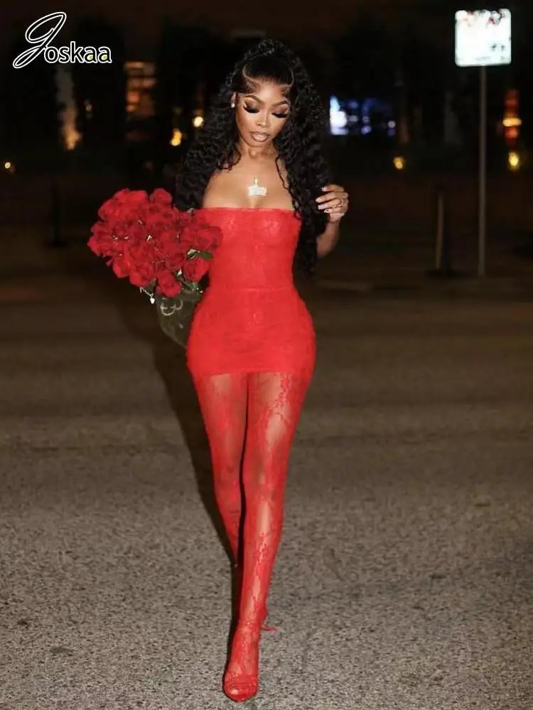 Joskaa Holiday Set Outfit For Women Black Red Lace Baddie 2 Piece Sets Outfits Beach Sexy Leggings Club Party Outfit 250704