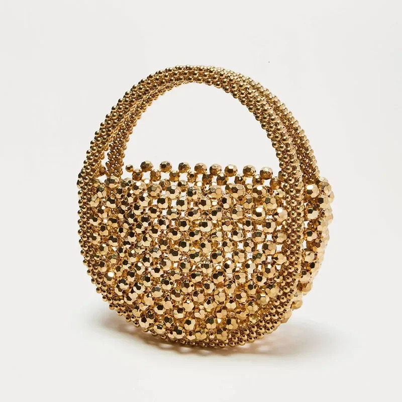 Women Handmade Woven Hand Bag Exquisite Hollow-out Beaded Bag Female Party Small Handbag 250701