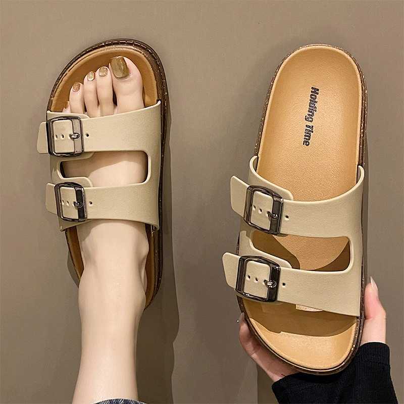 2025 New Double Strap Womens Slippers Summer Adjustable Soft Sole Shoes Outdoor Fashion Flat Bottom Sandals Women W250704