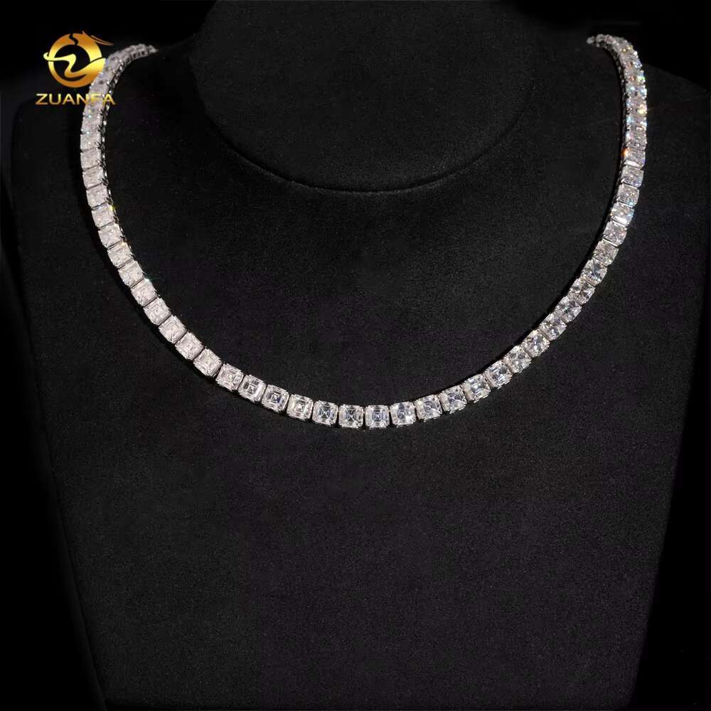 Hip Hop Jewelry High Quality VVS 925 Silver Asscher Cut 5.5MM 0.8CT Moissanite Tennis Chain Necklace