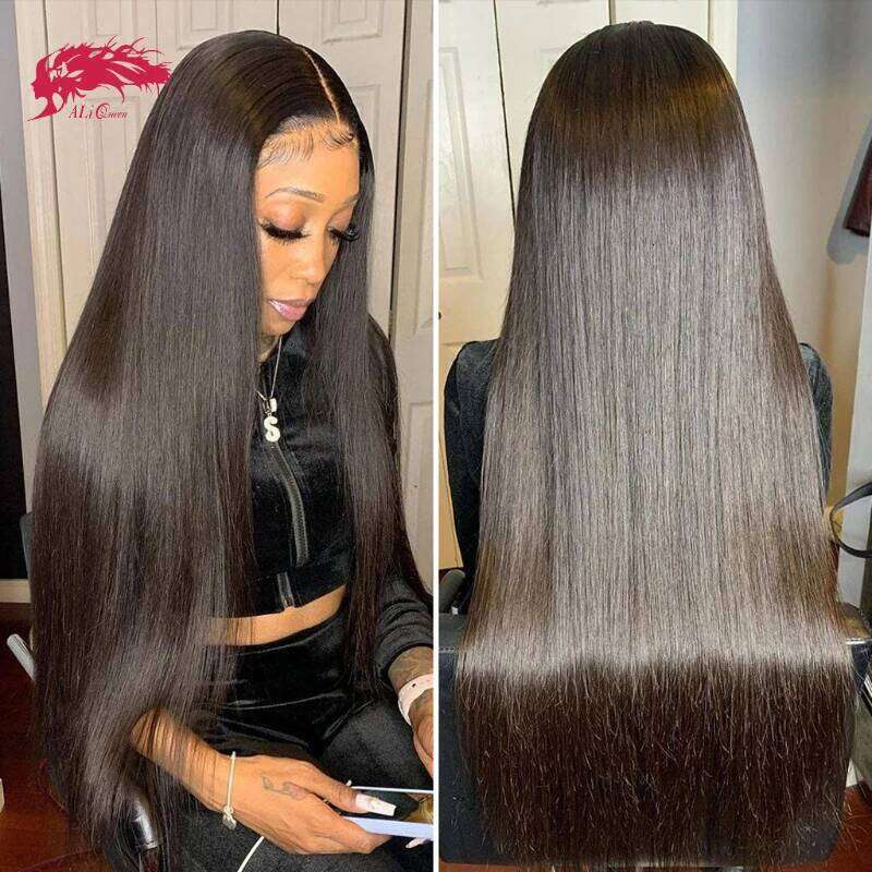 Ali Queen Straight Frontal 13x4 13x6 human hair Virgin Hair HD Lace Closure Glueless Wig 180% Density Transparent