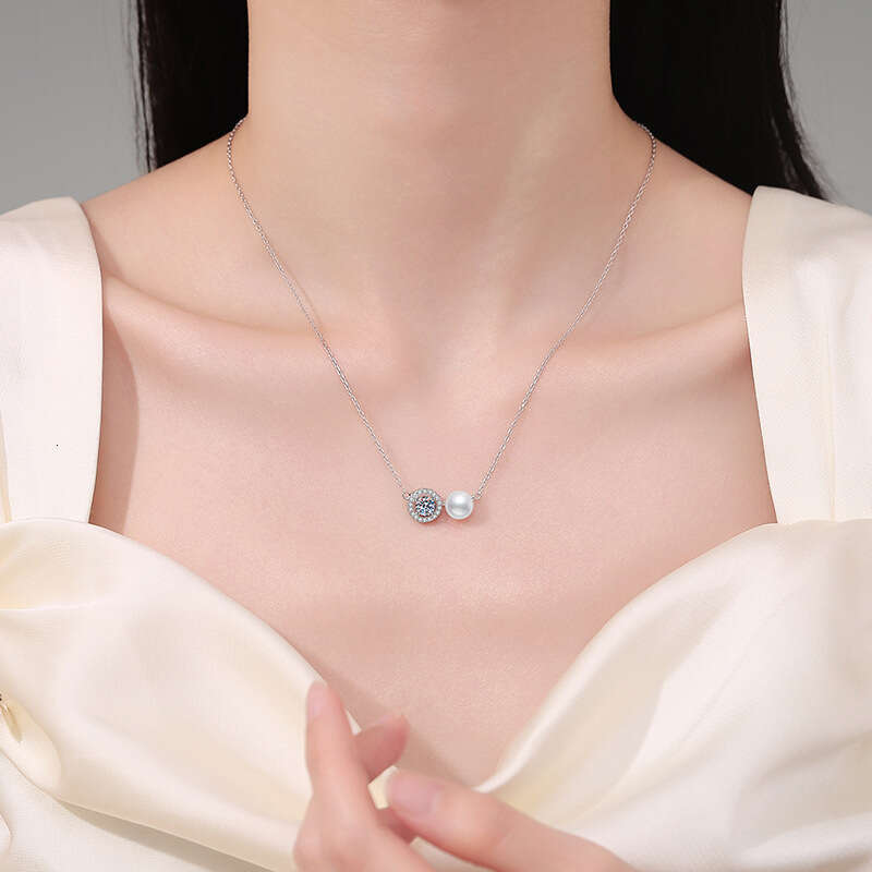 S925 Pure S925ier MoiS925S925anite Natural FreS925hwater Pearl Pendant S925imple Round Necklace 143