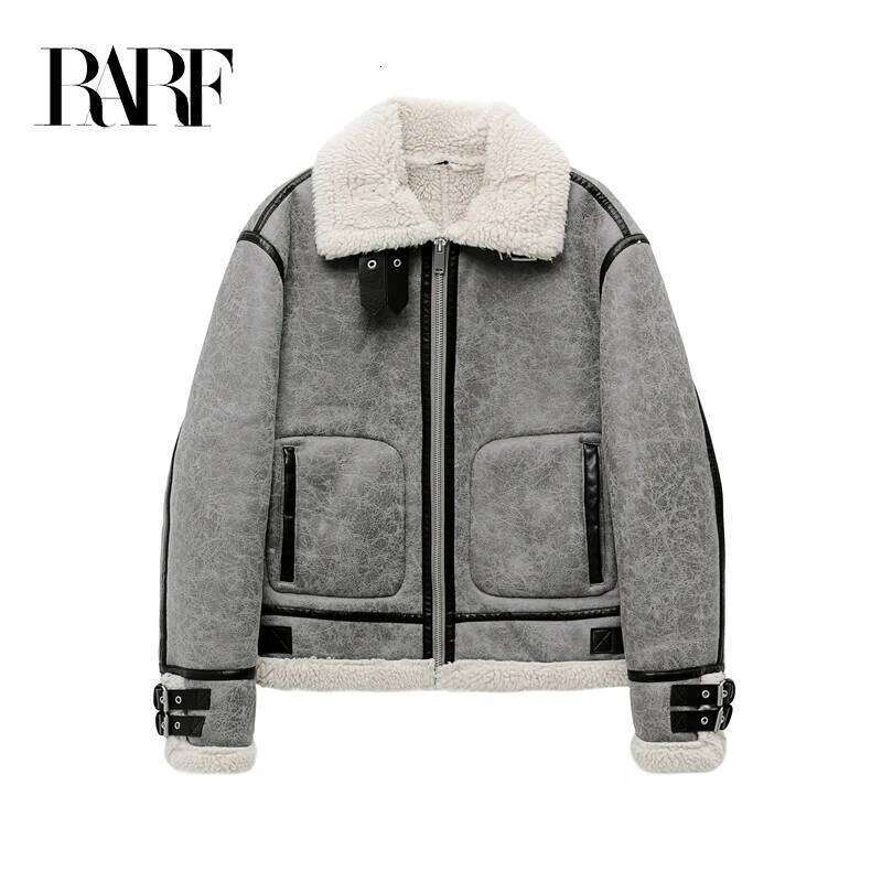 RARF 2024 New Gray Thick Lapel Fur One Fleece Double-Sided Warm Men's Motorcycle Jacket Top 250704