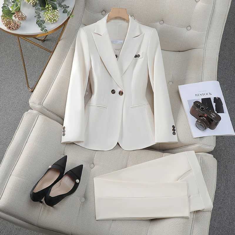 ZJYT Elegant Womens Suit Notched Blazer Trousers Set 2 Pieces Spring Long Slve Jacket Pants Sets Office Lady Work Outfit X250704