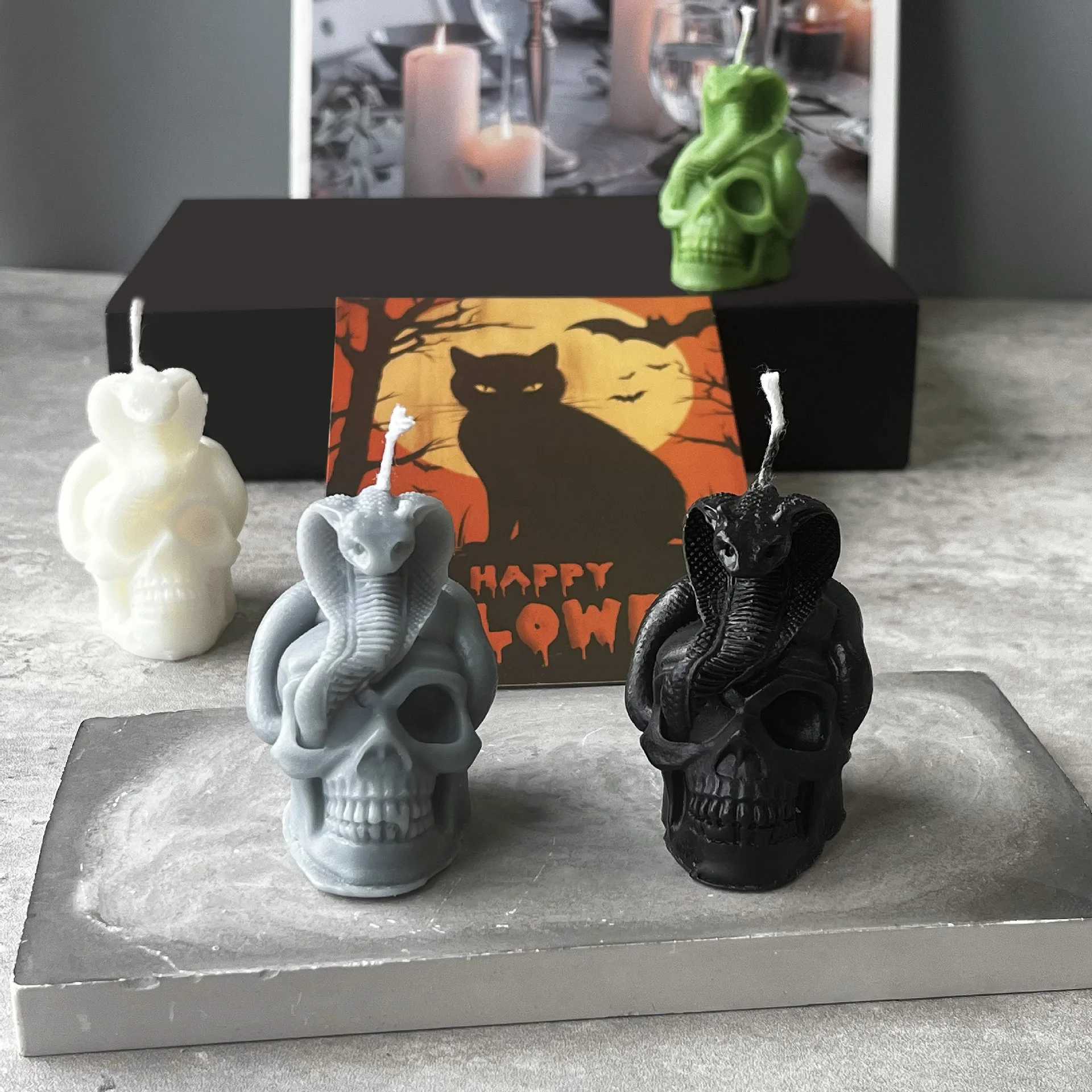 1pc Halloween Aromatic Candle Handmade Skull Shape Scented Candle Aromatherapy Soy Wax Candle for Party Home Decoration Ornaments W250704