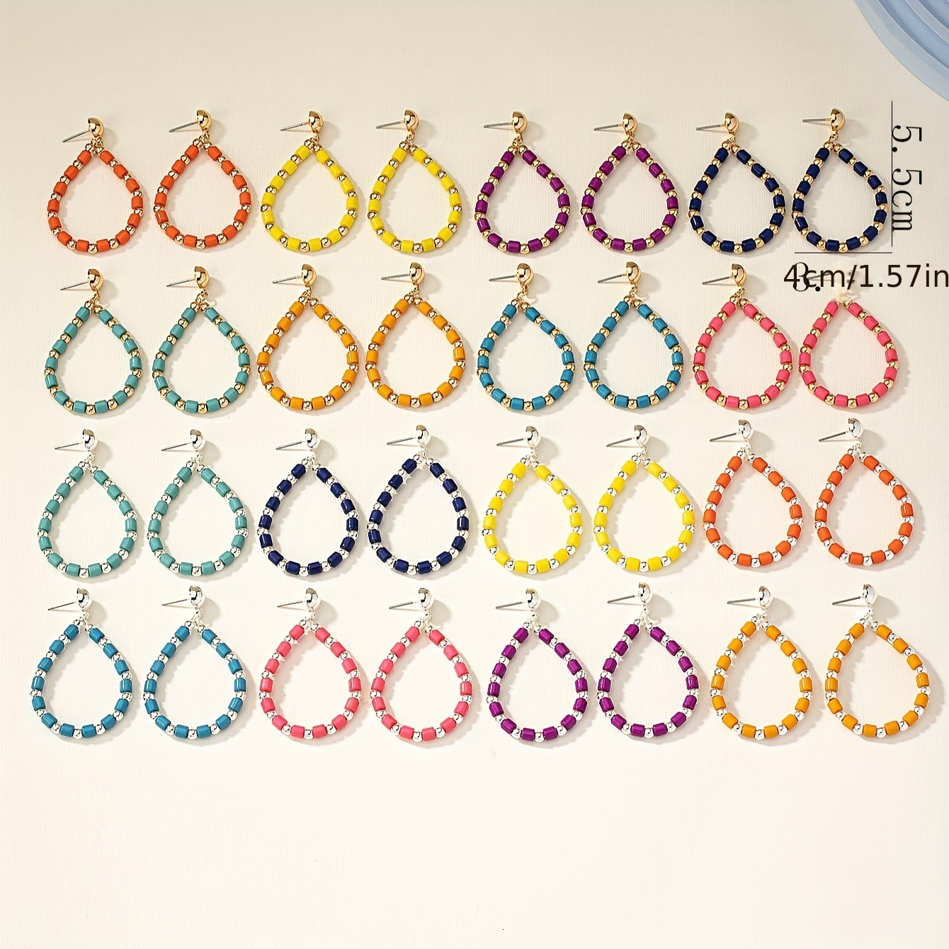 A Of 16 Pairs Colorful Beaded Hollow Water Drop Shaped Dangle For Women Party Earrings Set