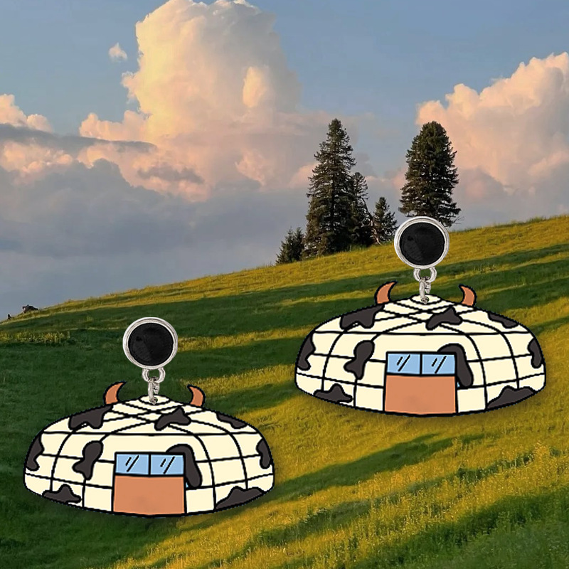 Fashion 2 Styles Mongolian Yurt Creative Earrings Personality Cool Trend