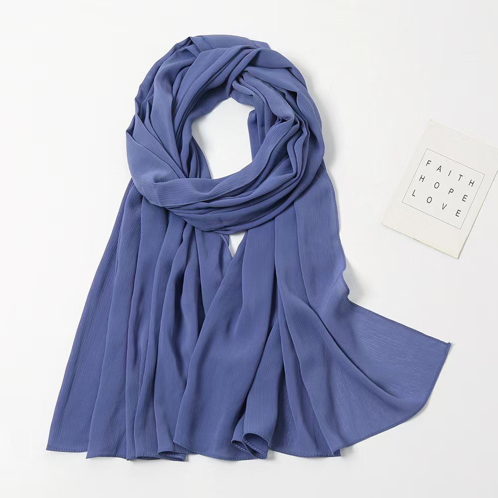 T1126 monochrome natural wrinkle chiffon headscarf breathable pleated headscarf scarf