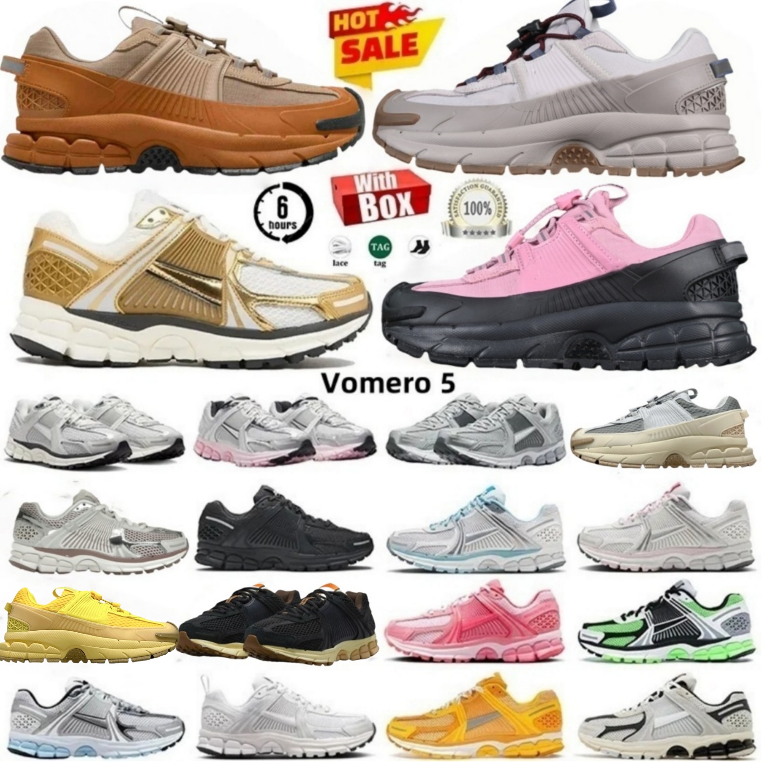 Top Quality Designer Running Shoes Vomero 5 Roam Metallic Gold Photon Dust Pink Thunder Blue Triple Black Flax Vomeros Mens Women Flat Trainers Sneakers 36-45