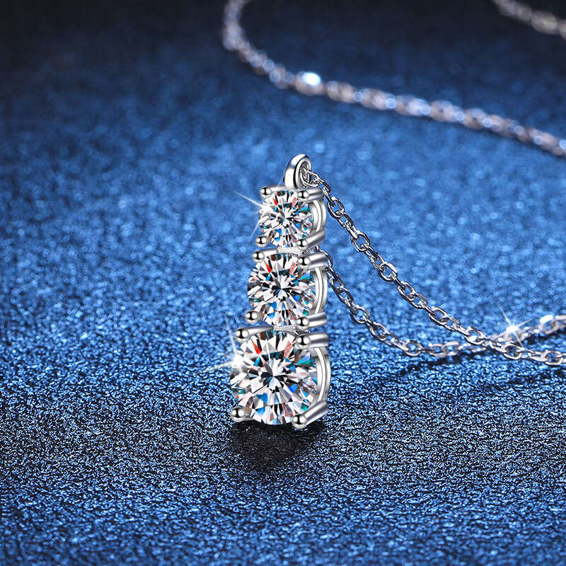 S925 Pure S925ier Three Life S925toneS925 Light 1.8 caratS925 Pendant for Women D Color MoiS925S925anite Dia Necklace afb