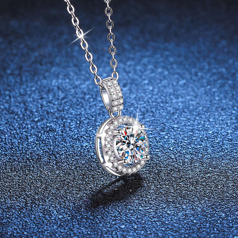 S925 Pure S925ier Micro Paved Full Dia Round Pendant Clavicle Chain for Women D Color 1 caratS925 MoiS925S925anite Necklace f9f