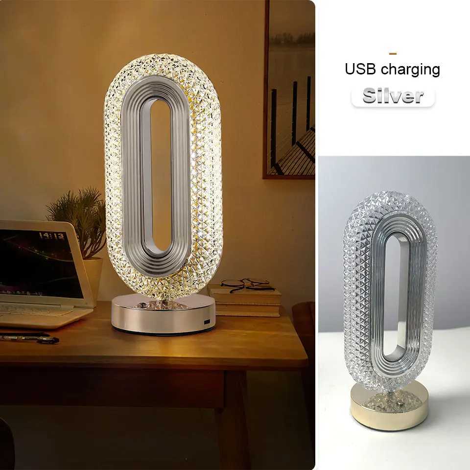 3 Colors LED Crystal Table Lamp USB Bedside Minimalist Modern Night Light Recharge Desk Lamp Bedside Bedroom Decorative LightXJ250703