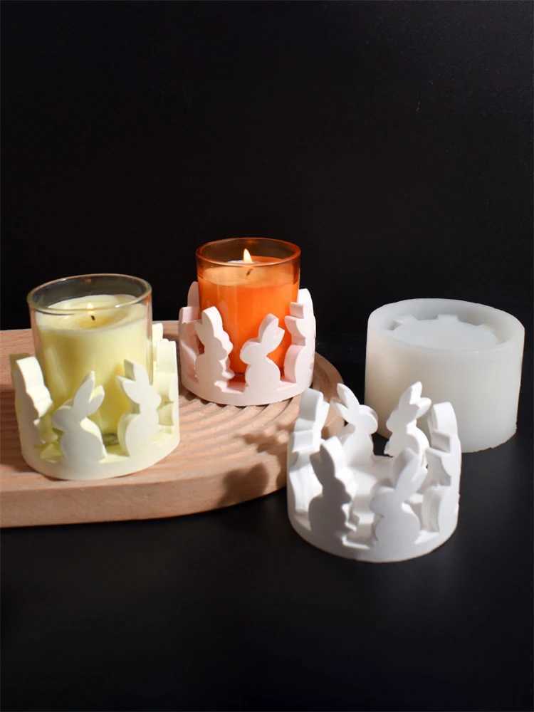 Easter Round Rabbit Hollow House Candle Holder Silicone Mold DIY Cement Gypsum Pouring Epoxy Resin Mold Home Decoration W250704