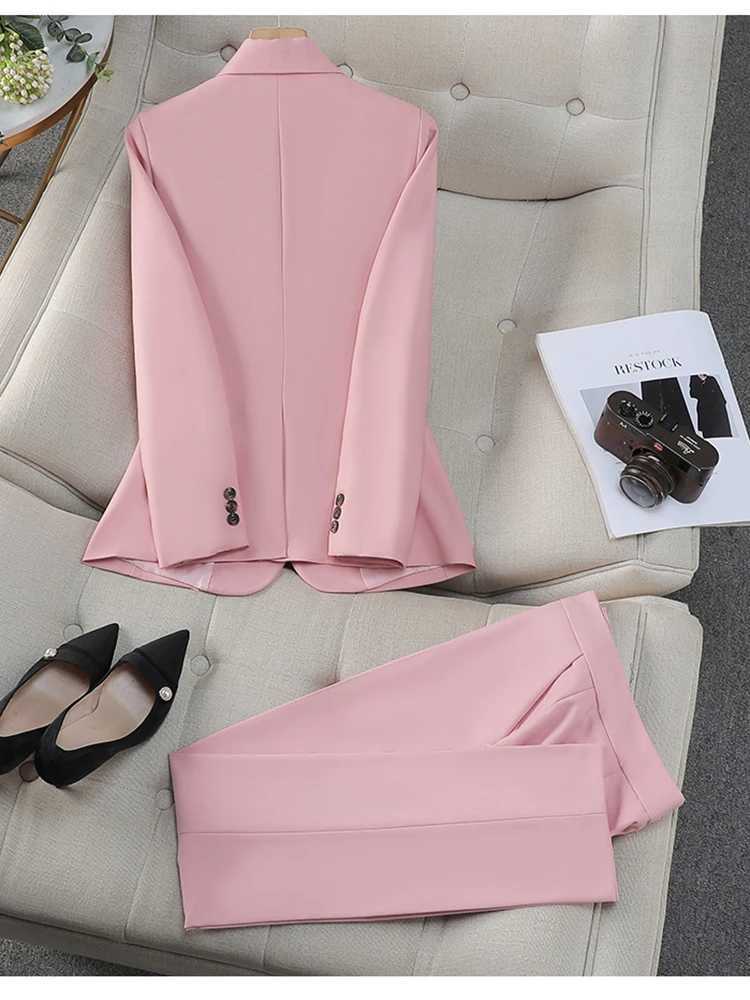ZJYT Elegant Womens Suit Notched Blazer Trousers Set 2 Pieces Spring Long Slve Jacket Pants Sets Office Lady Work Outfit X250704
